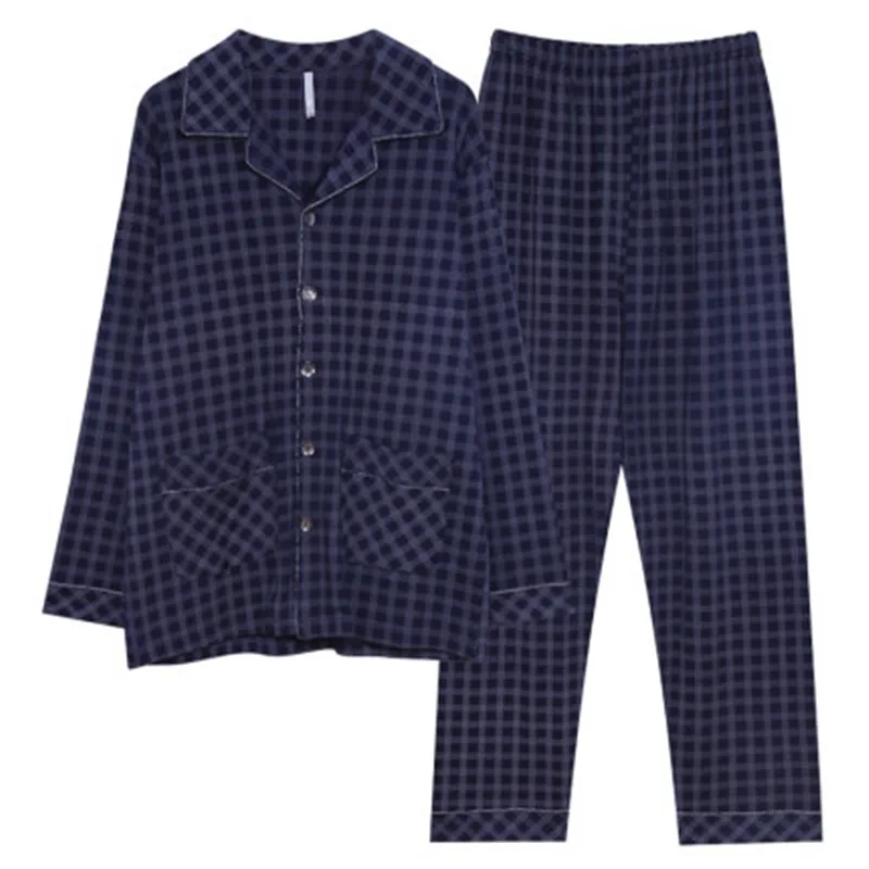 Men's pajamas spring and autumn long sleeve cotton autumn large autumn Cotton autumn and winter Plaid home furnishing set