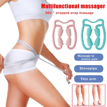 

U Shape Points Massage Roller Leg Neck Arm Muscle Relax Roller Massager Yoga Pilates Bodybuilding Equipment 4 Wheels