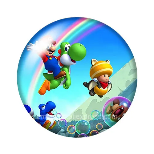 Game super mario 18mm snap buttons 10pcs mixed round photo glass cabochon style for snap button jewelry 