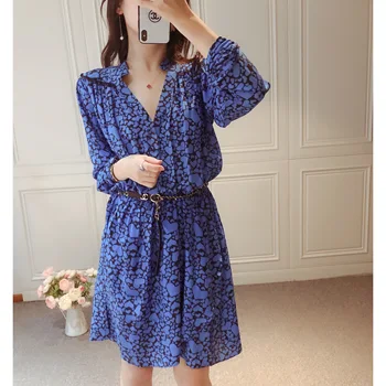 

2020 spring new French Romantic Elegant Slimming Heart Printed Mid-length Silk Dress