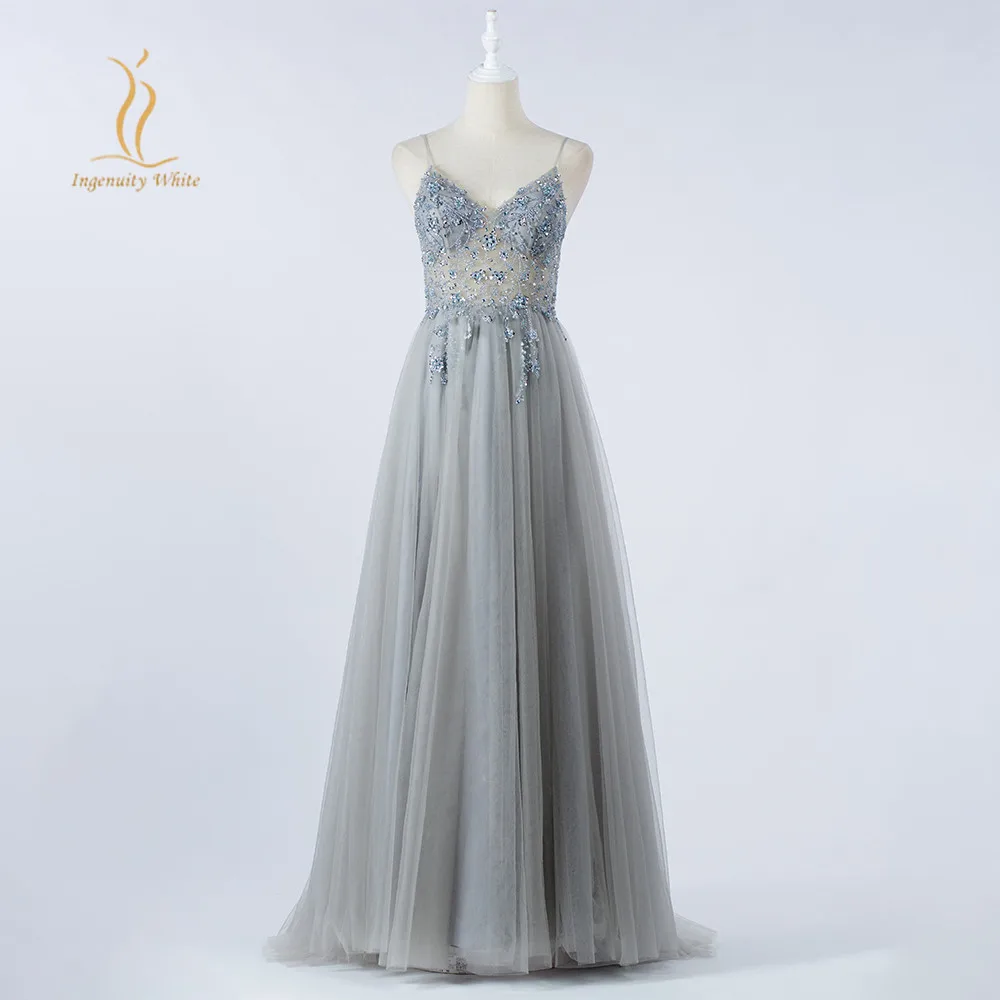 

Spaghetti Straps Evening Party Dress Sexy Backless Sequins Tulle Prom Pageant Gowns A Line Sheer Bodice Vestido De Festa