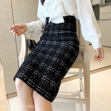 P Ammy осенне-зимняя клетчатая юбка женская новая плотная трикотажная юбка деформационная хип-юбка длинная юбка с завышенной талией