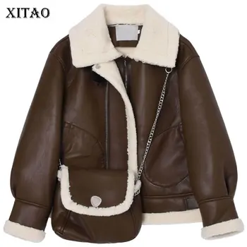 

XITAO Irregular PU Faux Leather Fashion New Women Patchwork 2020 Winter Full Sleeve Minority Casual Style Loose Coat DZL2518