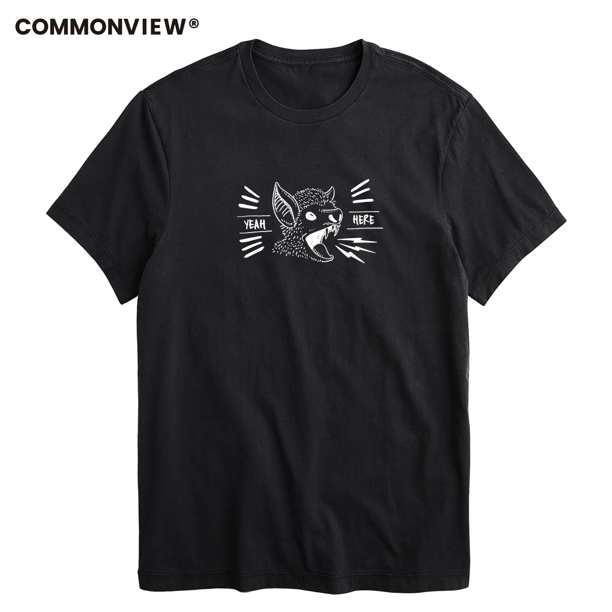 COMMONVIEW 100% cotton casual short sleeve YEAH HERE men T shirt o-neck knitted comfortable fabric street style men t-shirt