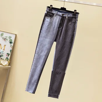 

New Autumn Color Patch Jeans Plus Size Women's Jeans High-waist Pencil Trousers Femme Streetwear Pants