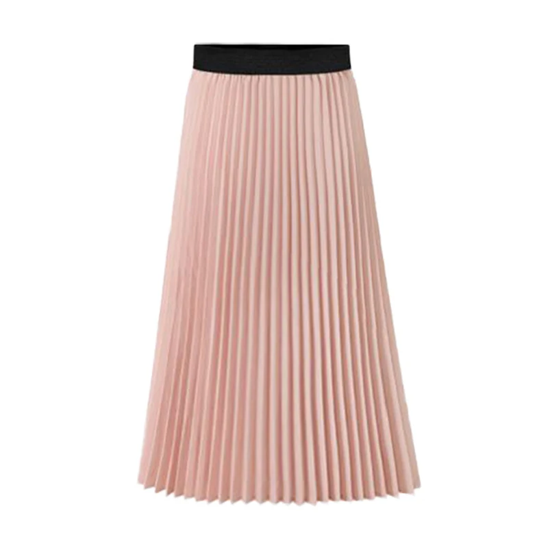 Розовый Весна Лето плюс размер миди юбки для женщин офисные женские Повседневные Вечерние с высокой талией плиссированная шифоновая юбка миди черный синий розовый - Цвет: Розовый