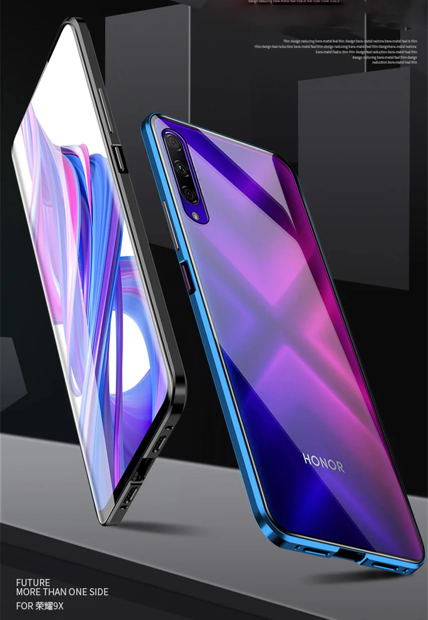 R-просто всего тела Стекло Магнитный чехол для huawei Honor 9x/Honor 8x металлический закаленное Стекло задняя крышка для Honor 8x чехол