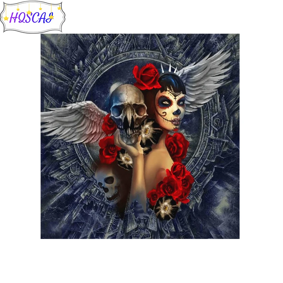 Алмазная живопись сделай сам крылья Череп красная роза вышивка крестиком