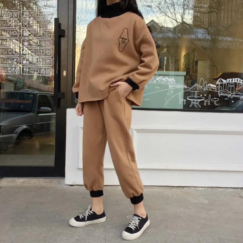 

Plus Velvet Sports Casual WOMEN'S Suit Autumn And Winter 2018 New Style Student Network Red Sports Clothing Thick Hoodie Two-Pie