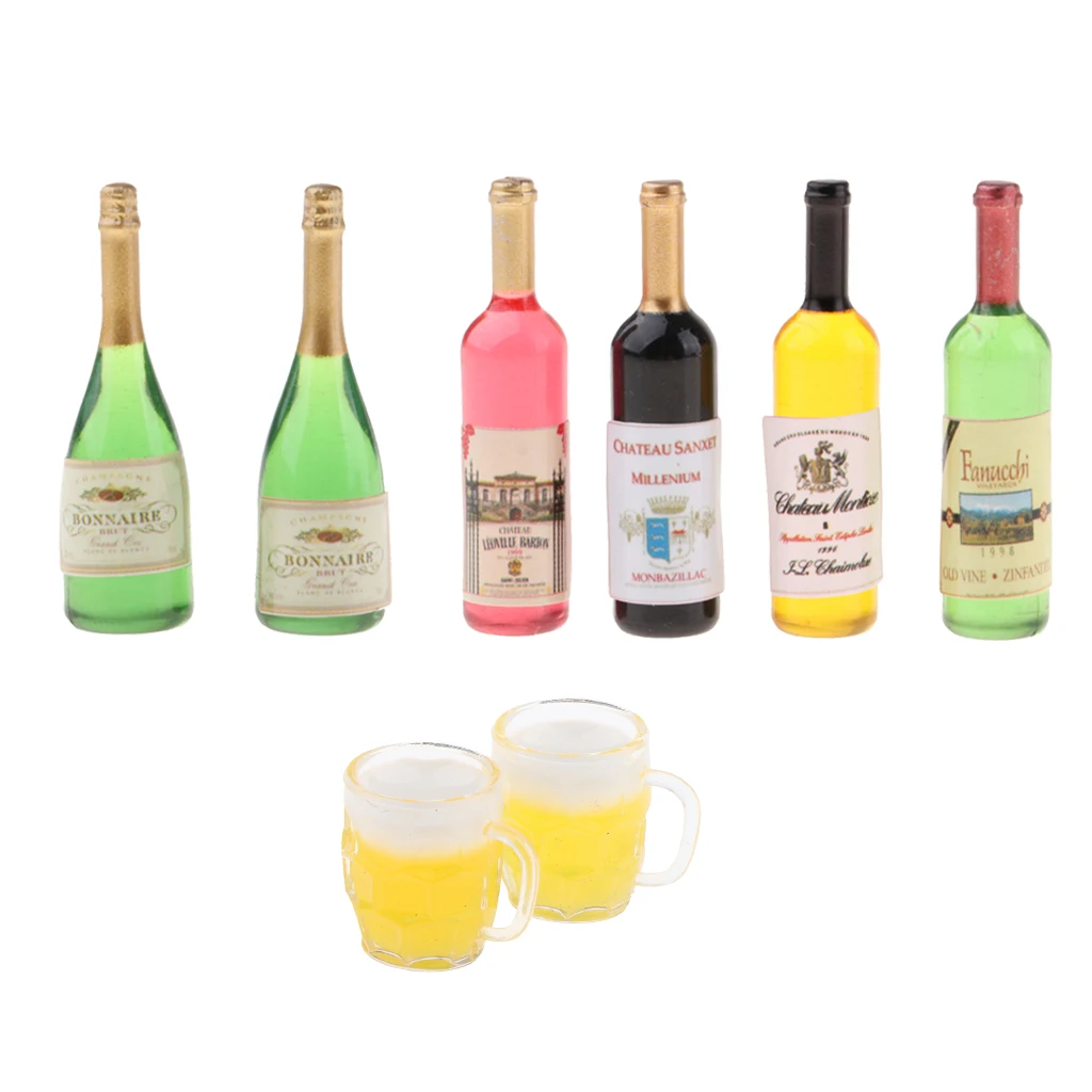 1/12 Dolls House Miniature Bar Japanese Sake Wine Bottles Beer Cups Toys