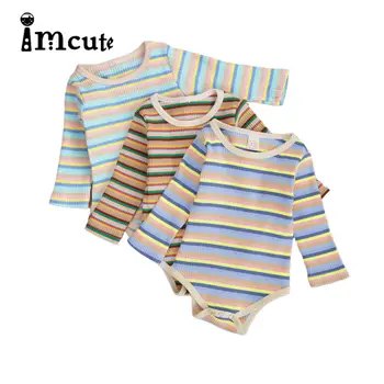 

Imcute Baby Autumn Clothing Baby Kids Boys Girls Infant Cotton Ranibow Striped Jumpsuit Bodysuit Long Sleeve Outfit Set 0-2Y