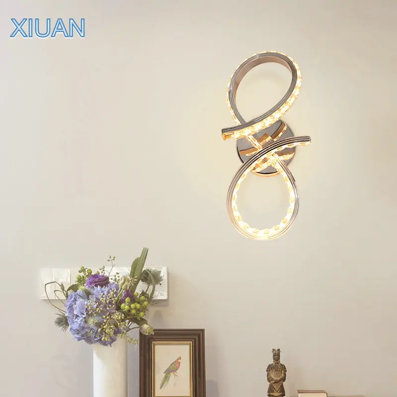 Современные креативные Настенные светильники Crystal алюминиевые круглая Светодиодная лампа спираль K9