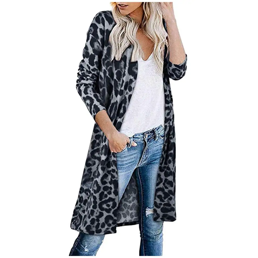 2019 Women Casual Cardigan Autumn Long Sleeve Leopard Sweaters Lightweight Mujer Jumper Open Front Loose |