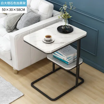 JOYLOVE Creative Living Room Small Tea Table Sofa Corner Iron Frame Coffee Table Sofa Side Table With One Shelf Square Black Shelf
