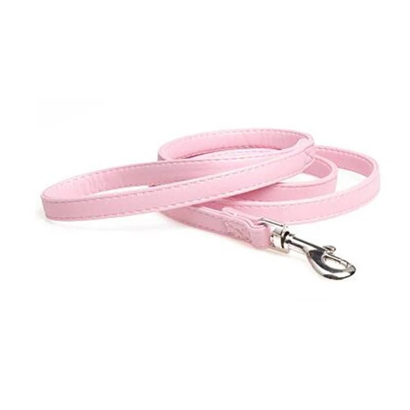 pink Ошейники для собак на заказ, кожаный ошейник для собак, поводок для маленьких и средних собак, Питбуль бульдог, мопс, Бигль - Color: pink