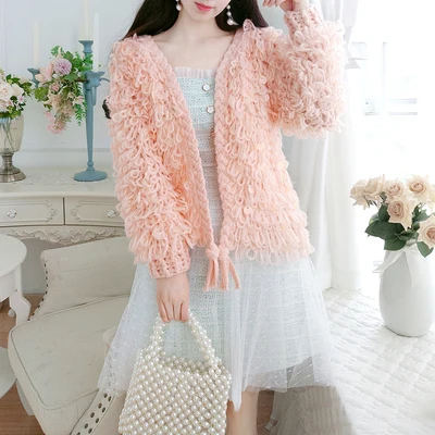 pink SWEETXUE свитер с бахромой ручной вязки Милая женская однотонная вязаная крючком элегантная Верхняя одежда Пальто Повседневная Свободная куртка - Цвет: pink