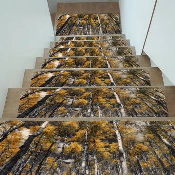 

3D Forest Pattern Stairway Pads Machine Washable Fluffy Decor Balcony Bedside Mat Non-slip Soft Modern Stair-steps Rugs Doormat