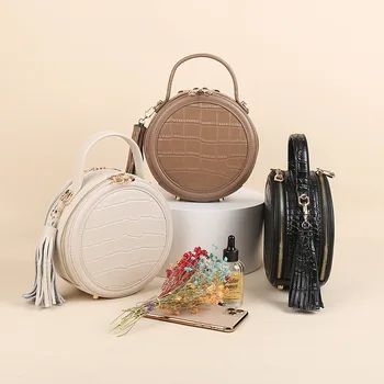 

2020 women's bags all-match handbags stone pattern small round bags fashion tassels one-shoulder messenger bag tide