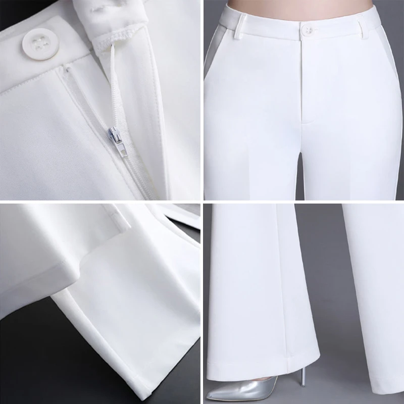 Classic Slim White Flare Pants For Women 2023 Summer Thin Bell Bottom Pantalones High Waist Office Lady Suit Trousers Breathable