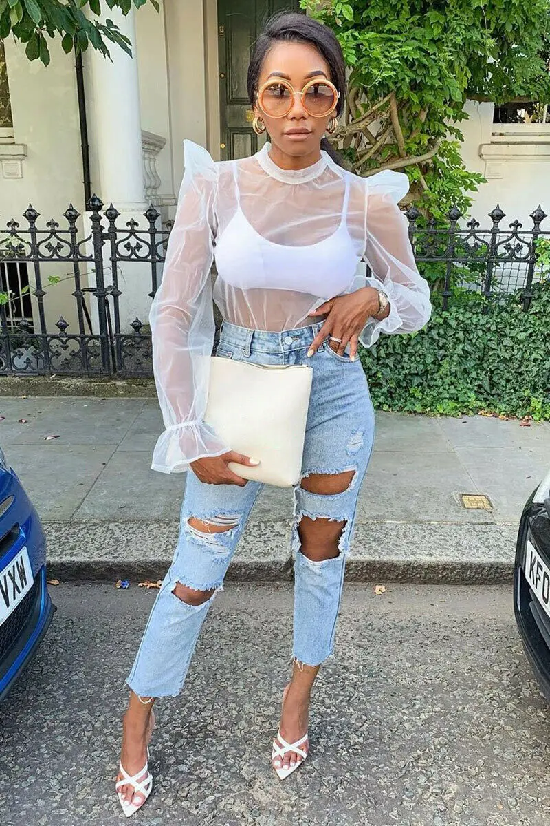 

Newly Women Sheer Fashion Summer See Through Cover up Tops Mesh Long Sleeve Shirt Transparent Blouse Casual Shirts