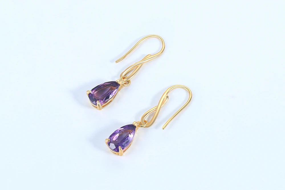 Серьги-капли Bwell для женщин, лаконичный стиль, капля воды, натуральный аметист, 925 пробы, серебро, золото, ювелирное изделие, EI077