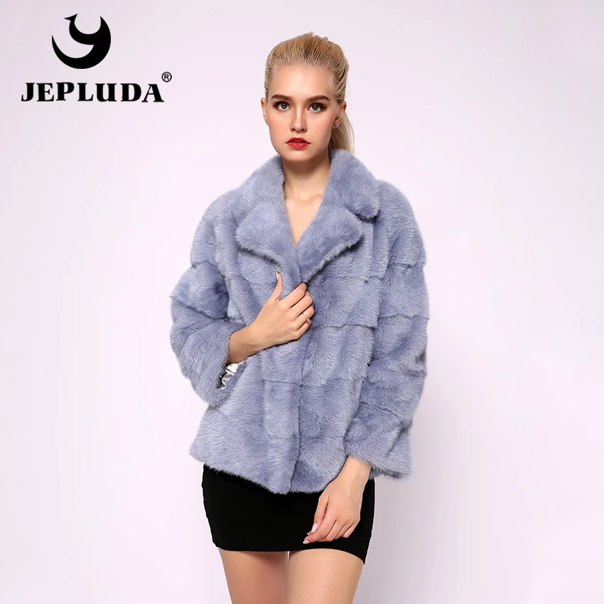 JEPLUDA Высокое Качество Лаконичны Шуба Hорковая Английский Воротник Короткий Слим Норка Шуба Натуральный Мех Утеплённый Куртка Зимняя Женская Настоящее Шуба Норка Для Женское Пальто Красивый Шуба из Натурального Меха