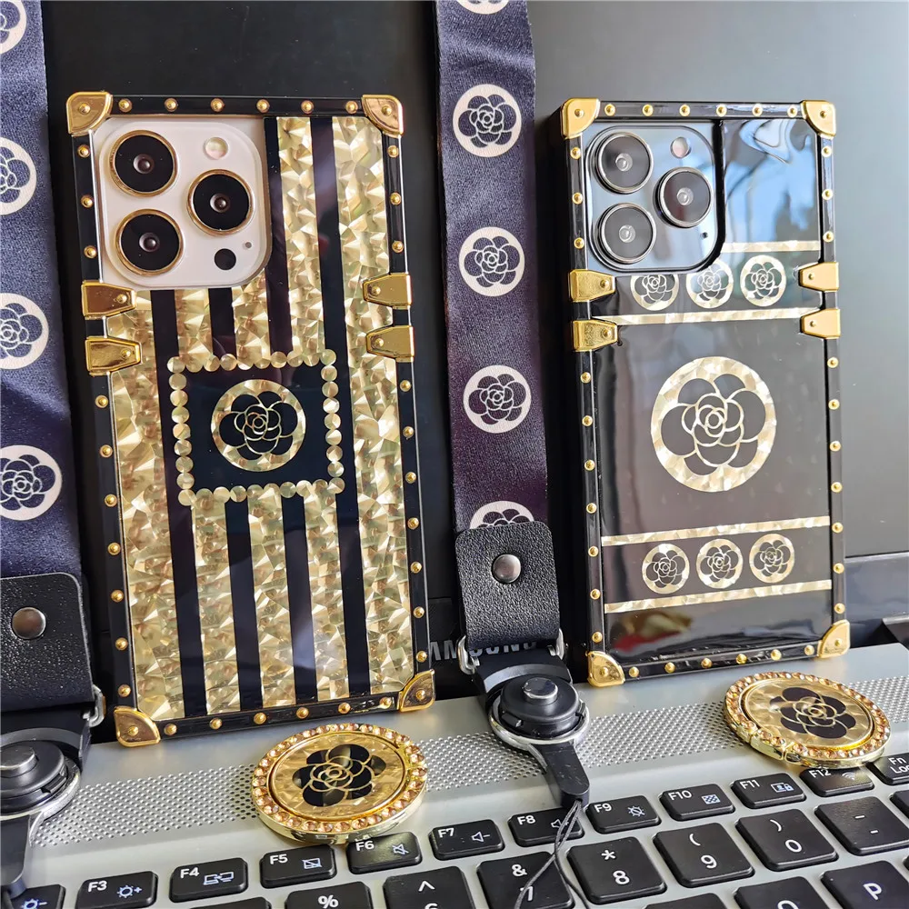 Custodia Quadrata Di Lusso Glitter Gold Rose Flower Cover Per Xiaomi Redmi Note 11 Pro Note 12 Pro 10 Pro Max 8 9 9A 9C 10 10A 10C 12C