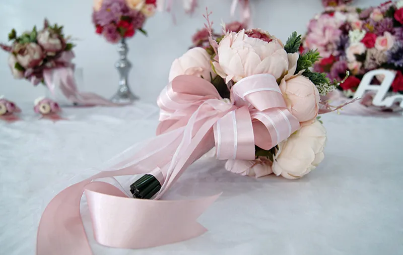 Имитация невесты Шелковый цветок дерево пион пюре букет на открытом воздухе свадьба фото сцена свойства свадебный букет