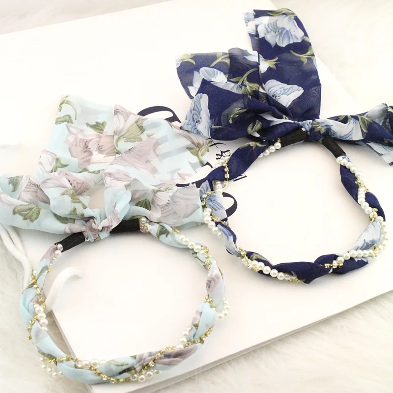 US $155.00 40pcslot DIY Simple Multi Drill Chain Pearl Head Bands Partysu Bowknot Ribbon HeadBands Hair Styling Tools Accessory HA989