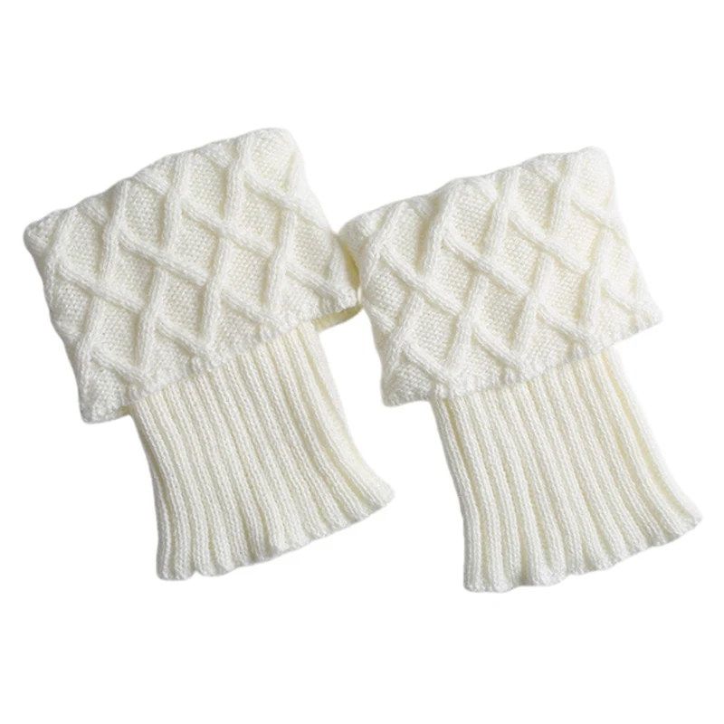 Трикотажные Детские отделкой гетры для девочек зимние вязаные носки под сапоги с отворотами - Цвет: SK2160WT
