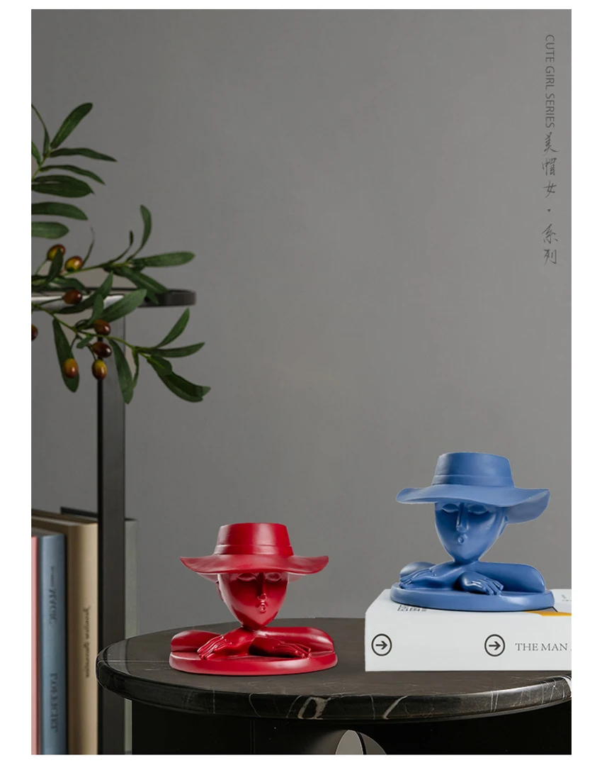 ERMAKOVA  Modern Minimalist Abstract Girl Sculpture Hat Character Flowerpot Resin Storage Ornaments Nordic Home Decoration