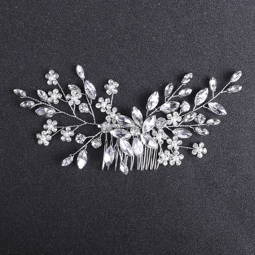 Silver Rose gold Rhinestone Hair Comb Hair Accessories For Women Wedding Accessories Party Flower Head Jewelry Bridal Headwear