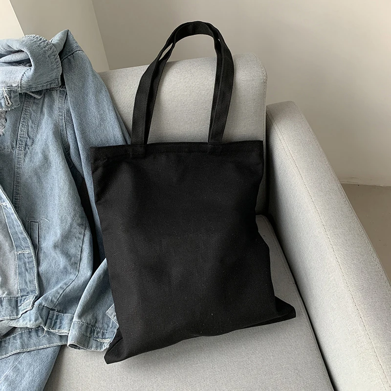 Fashion Solid Color Canvas Bag With Zipper Harajuku Female Tote Shopping Bag College Black White Original Shoulder Bag Daily Use