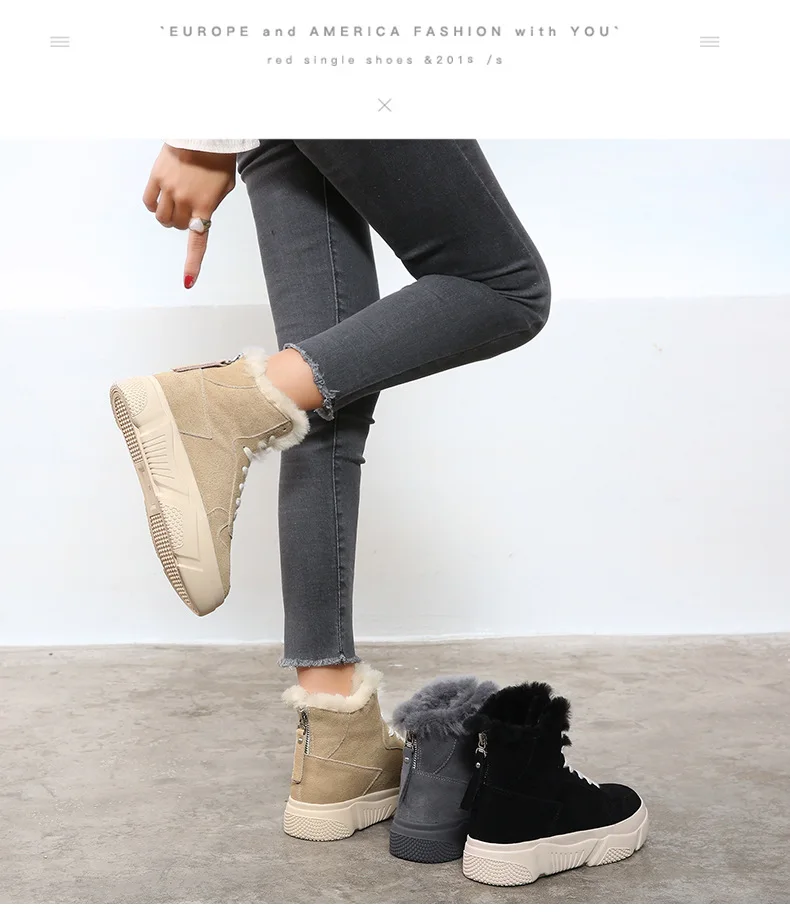 Botines Mujer; коллекция года; женские зимние ботинки; зимняя Нескользящая Уличная обувь на платформе с высоким берцем; Теплая обувь на меху со шнуровкой