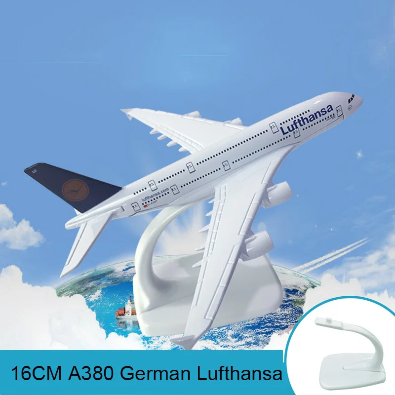 Модель самолета немецкого производства Lufthansa A380 16 см металлическая Статическая
