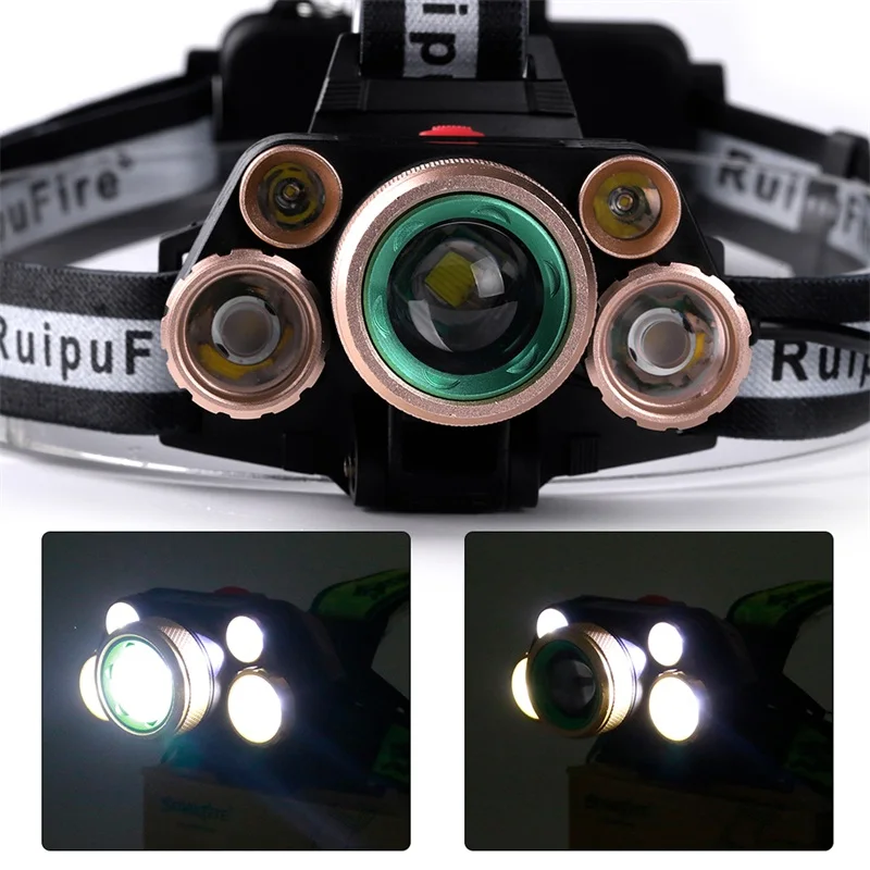 5 LED Headlamps 20000 Lumens High Power LED Headlight T6+4Q5 Camping Head Torch Zoomable Head Lantern 2x18650 Frontal Lamp