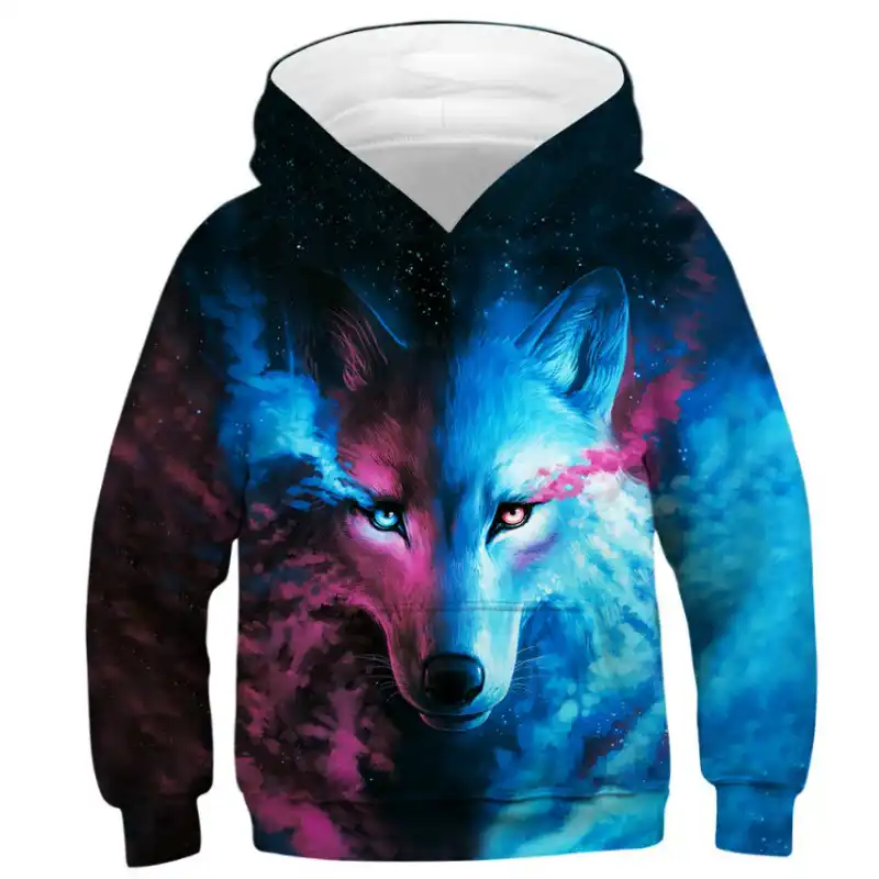 winter men's digital print long sleeve double color wolf sweatshirt