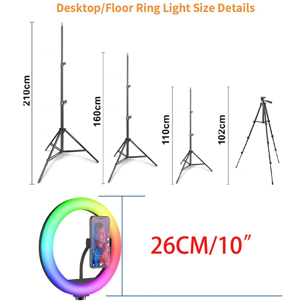Anel de Luz Suporte com Luz de Led para Preenchimento para Fotografia Rgb com Tripé Luz para Gravação de Vídeo ao Vivo Maquiagem Circular ou - Image 5