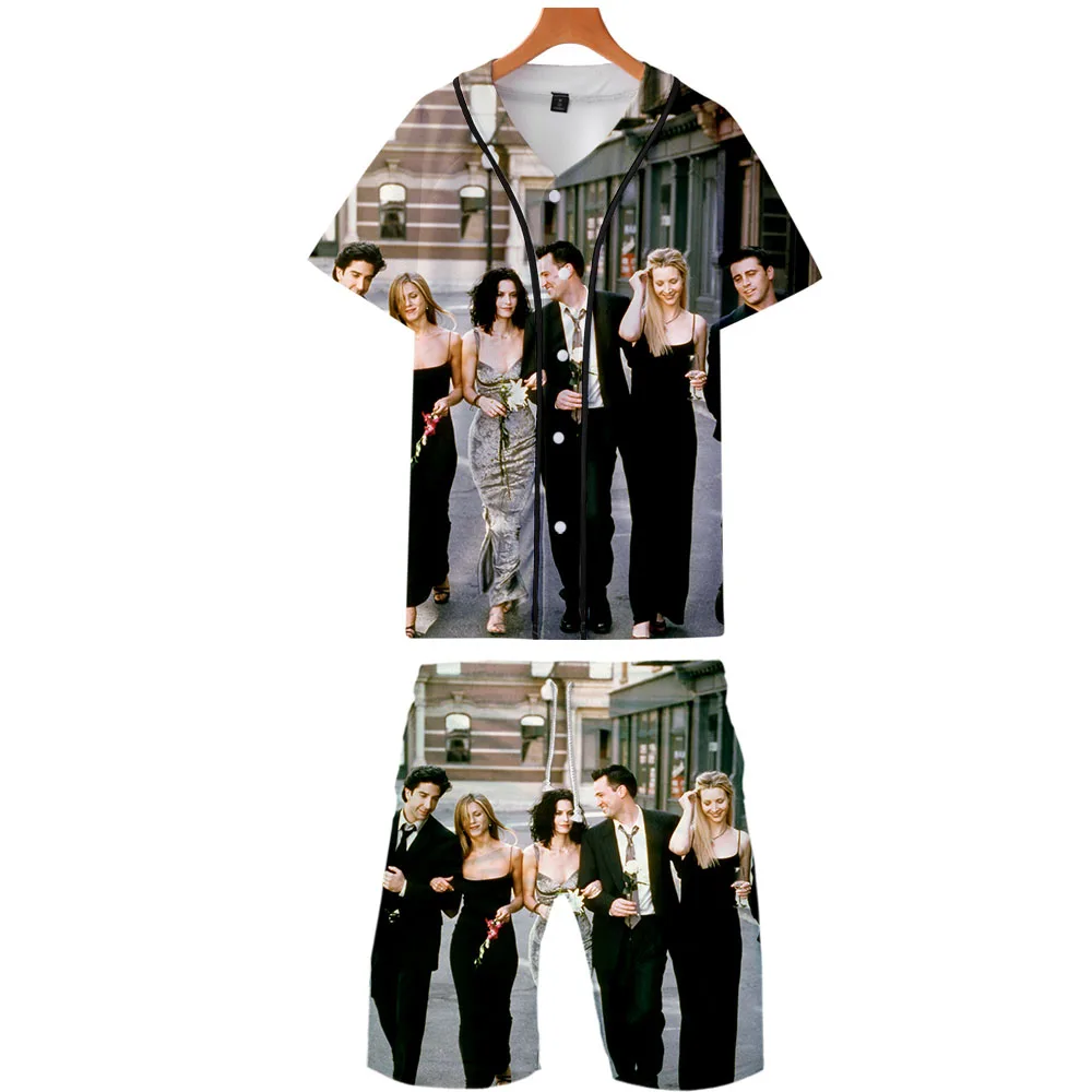 TV Friends two piece set jackets and shorts Kpop Fashion new cool print TV Friends baseball jacket set for men streetwear
