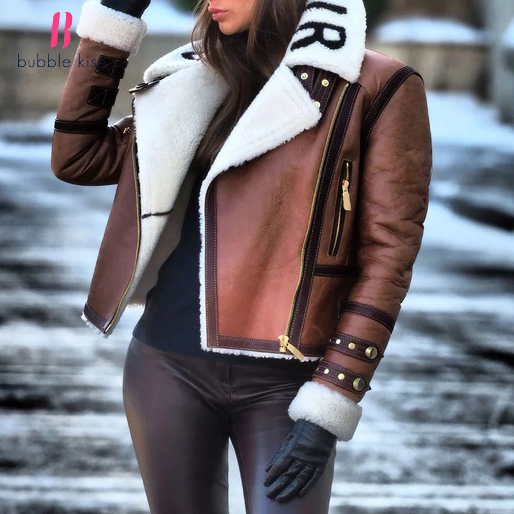 

Women Jackets Winter Coats Long Sleeve Fashion Lapel Zipper Patchwork Jacket Outerwear Female Short Elegant Ladies Clothing Tops