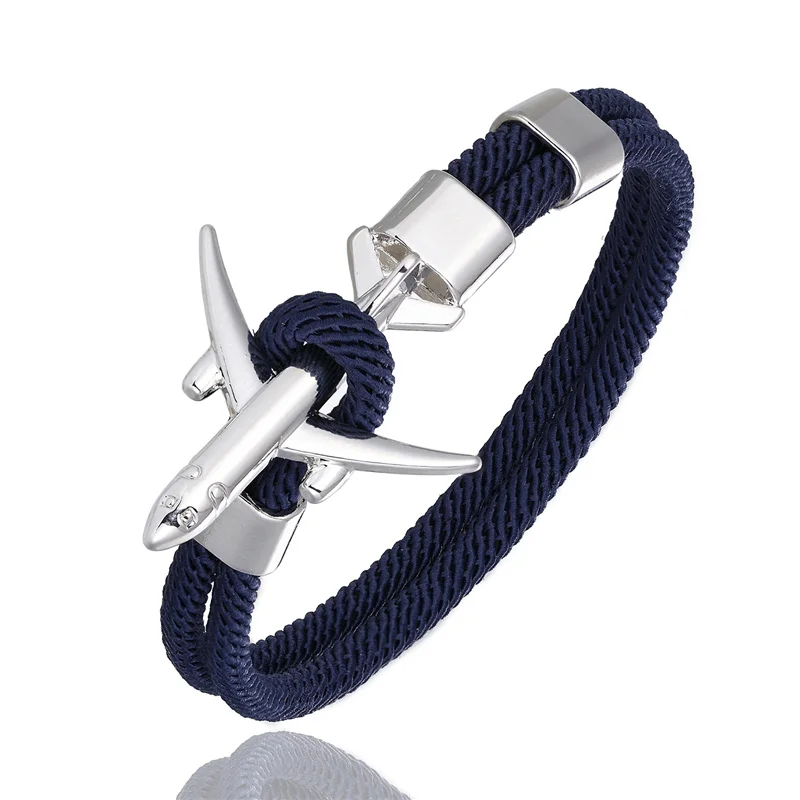 Silver dark blue Морской стиль самолет якорь браслет для мужчин и женщин ручной работы красочные Милан веревка Пара Браслеты мужской дружбы подарки Прямая поставка - Окраска металла: Silver dark blue