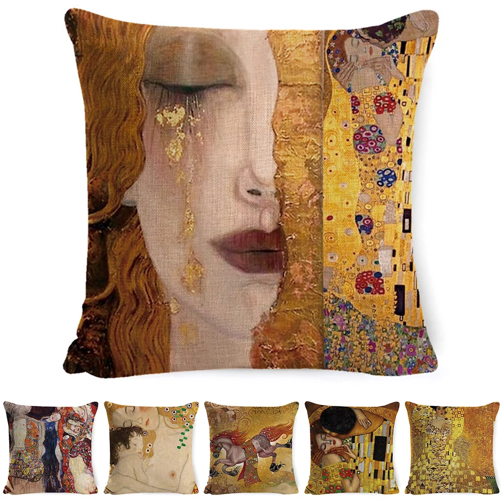 

Gustav Klimt Oil Painting Decorative Pillowcases Gold Pattern Print Pillow Cover Vintage Cushion Cover Sofa Chair Pillow Case