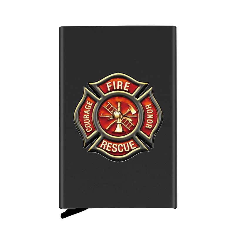 Fashion Fire Rescue Courage Honor Printing Fully Automatic Men Anti Metal Credit Card Holder Wallet Women Aluminum Case Gift | Багаж и