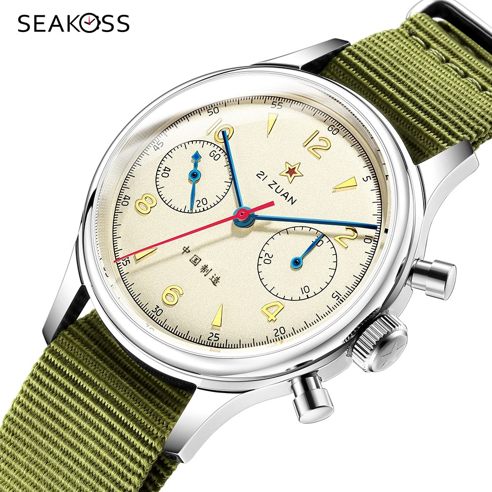 Seakoss Mens Mechanical 1963 Watch 38mm Nato Nylon Strap Seagull Movement  Pilot Chronograph Watches Acrylic Sapphire Glass Clock - Mechanical  Wristwatches - AliExpress