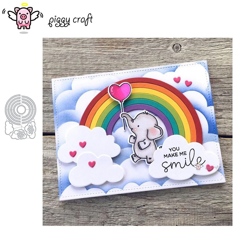 Manualidad de cerdito-troqueles de corte de metal, plantilla de corte de tira de arco iris, nubes, molde artesanal para corte de papel, plantillas para perforar con cuchillas