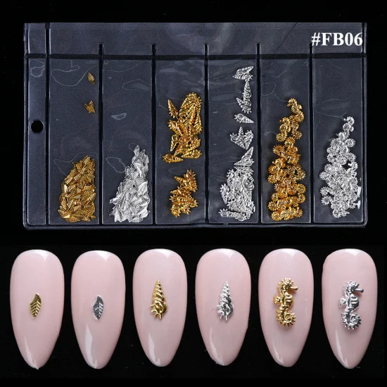 3D смешанные золотые серебряные цветочные раковины для украшения ногтей осень море микро бусины ломтик наклейки аксессуары для ногтей LEFB05-10 - Цвет: FB06