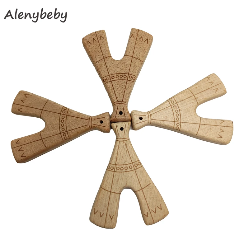 나무 Teether 자연 동물 타워 모양 젖니가 남 간호 너도밤 나무 를위한 나무 Teether 유기 DIY 목걸이 펜던트 장난감