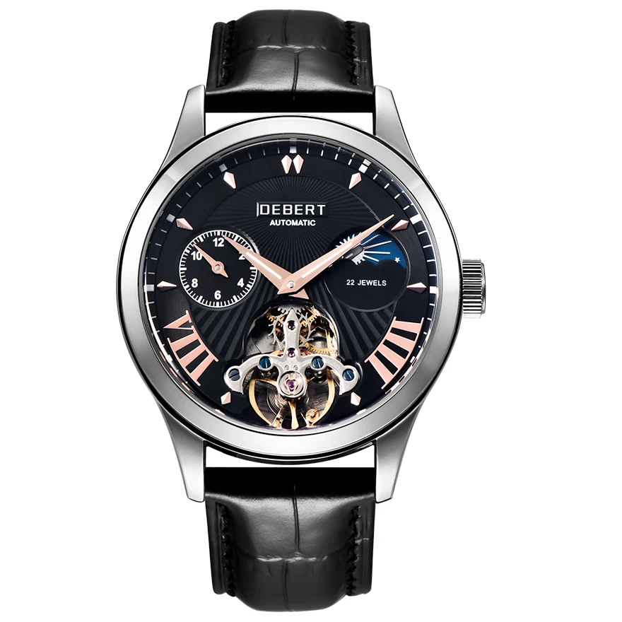 Black dial 1 Deber 41 мм часы Мужские автоматические механические часы мужские кожаный ремешок светящиеся военные водонепроницаемые MQ-007 - Цвет: Black dial 1