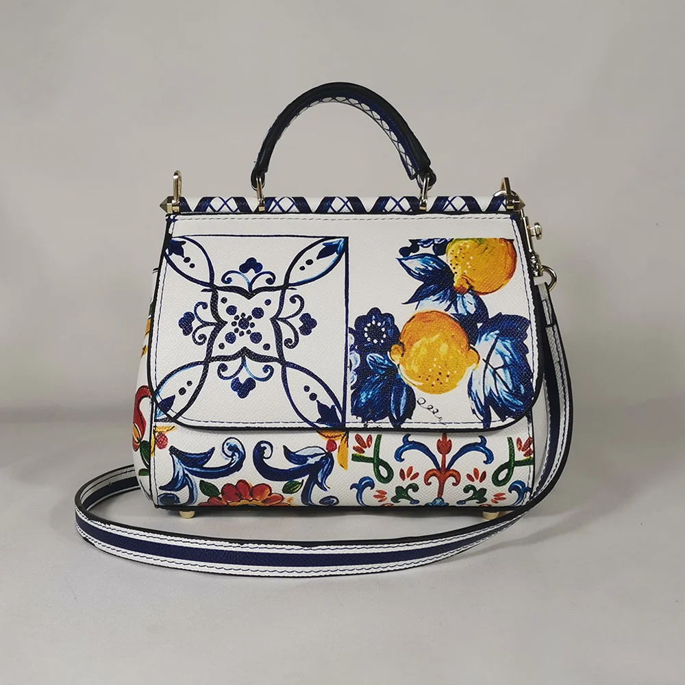 Dolce & Gabbana Mini Sicily Majolica-Print Leather Cross-Body Bag in Blue