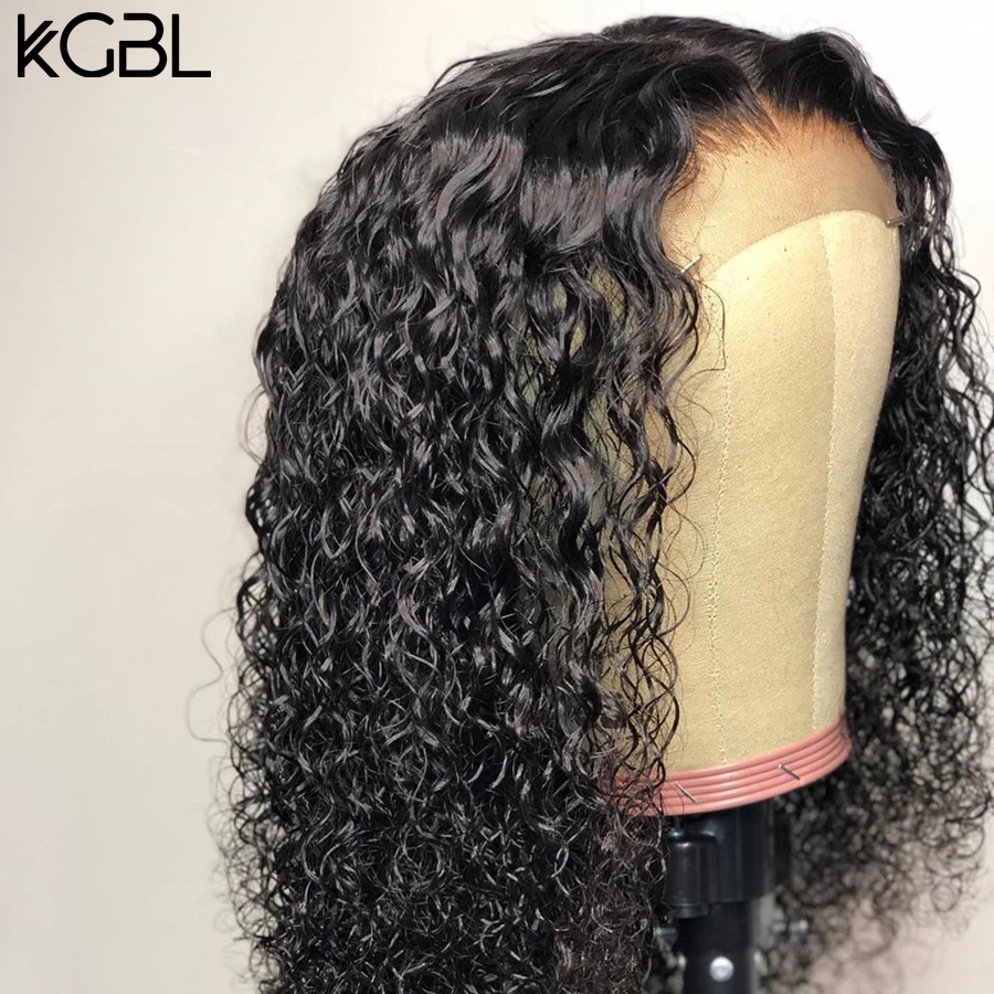 KGBL вьющиеся 13*4 Кружева спереди средний коэффициент "-24" не-Remy человеческие волосы парики натуральный цвет бразильские волосы парики с детскими волосами